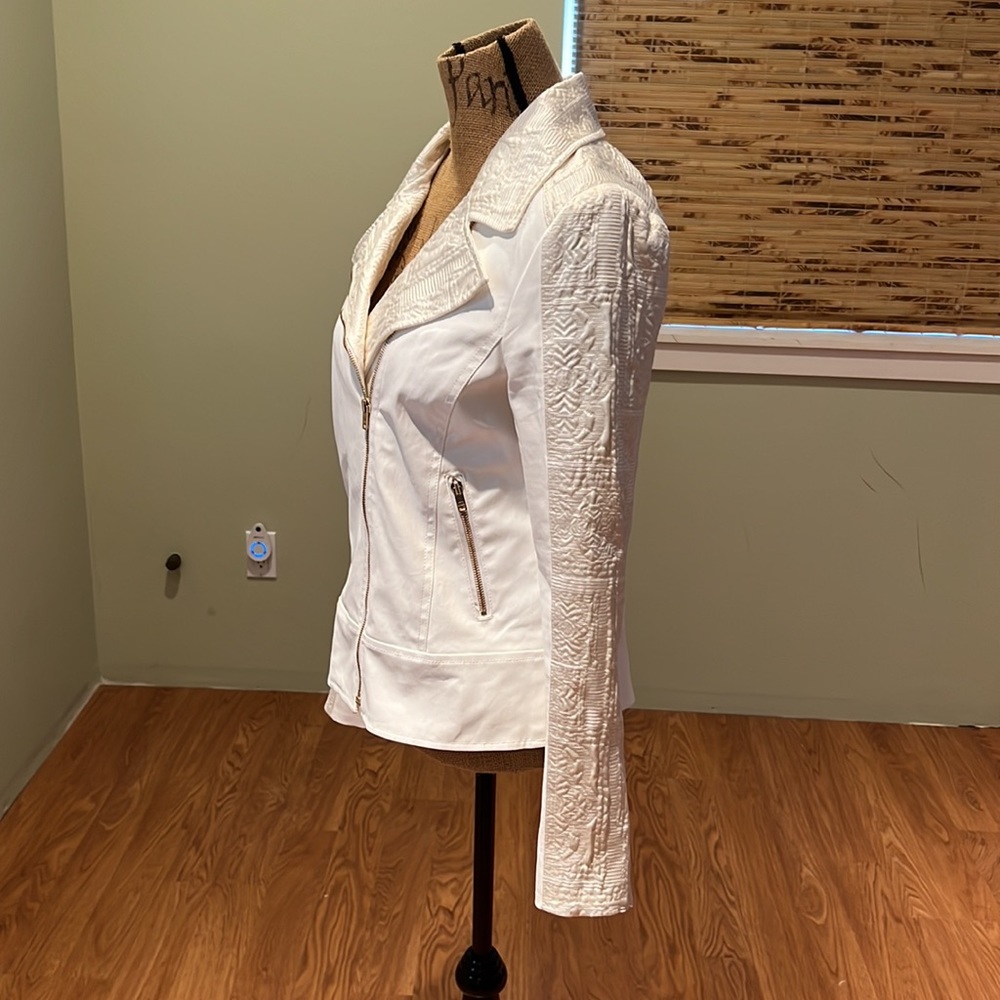 Seven For All Mankind White Cotton Jacket With Brocade Trim Double Breasted L - Picture 4 of 9